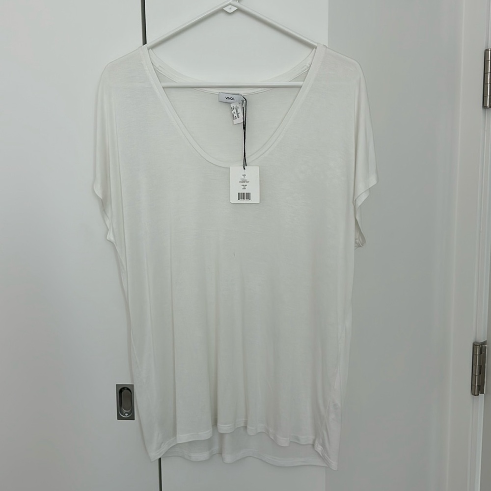 Vince Relaxed V Neck Popover T Shirt Short Sleeves White Size Small NWT …